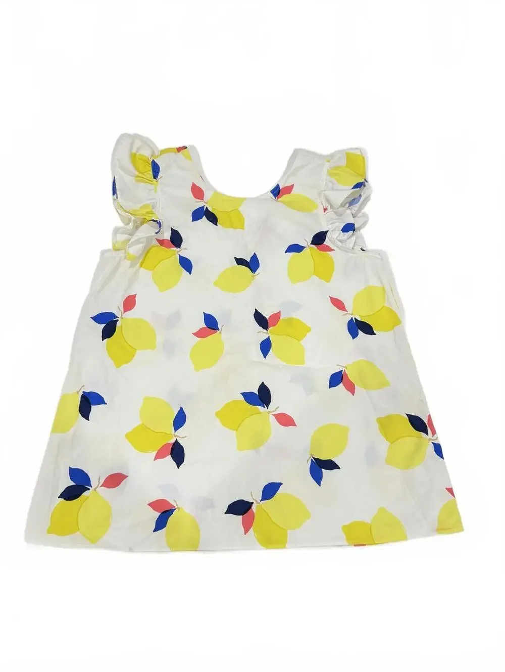 Kate Spade New York Lemon Print Ruffle Sleeve Top White Yellow XS - Picture 2 of 9